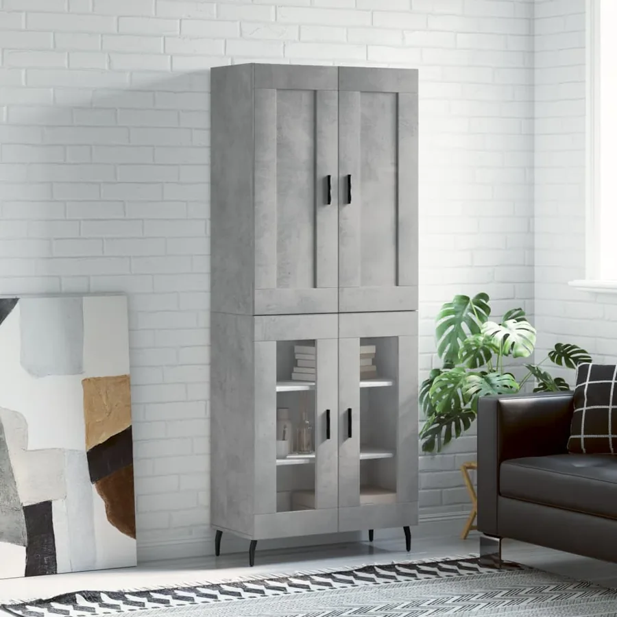 Buffet haut Gris béton 69,5x34x180 cm Bois d'ingénierie