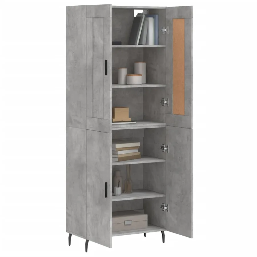 Buffet haut Gris béton 69,5x34x180 cm Bois d'ingénierie - 3