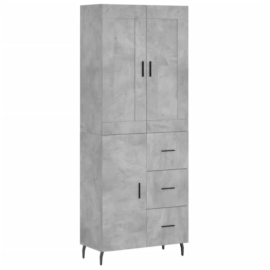 Buffet haut Gris béton 69,5x34x180 cm Bois d'ingénierie - 2