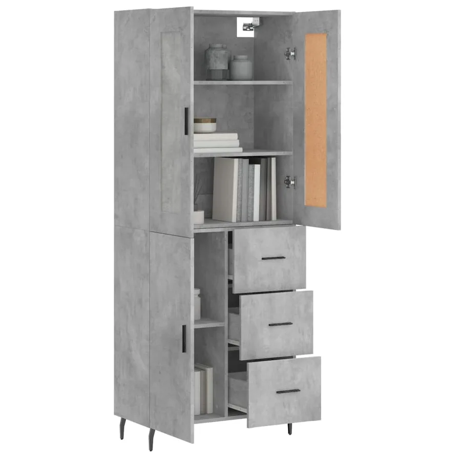 Buffet haut Gris béton 69,5x34x180 cm Bois d'ingénierie - 3
