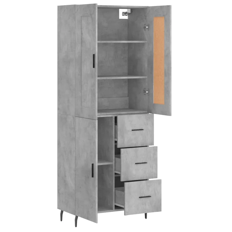 Buffet haut Gris béton 69,5x34x180 cm Bois d'ingénierie - 4