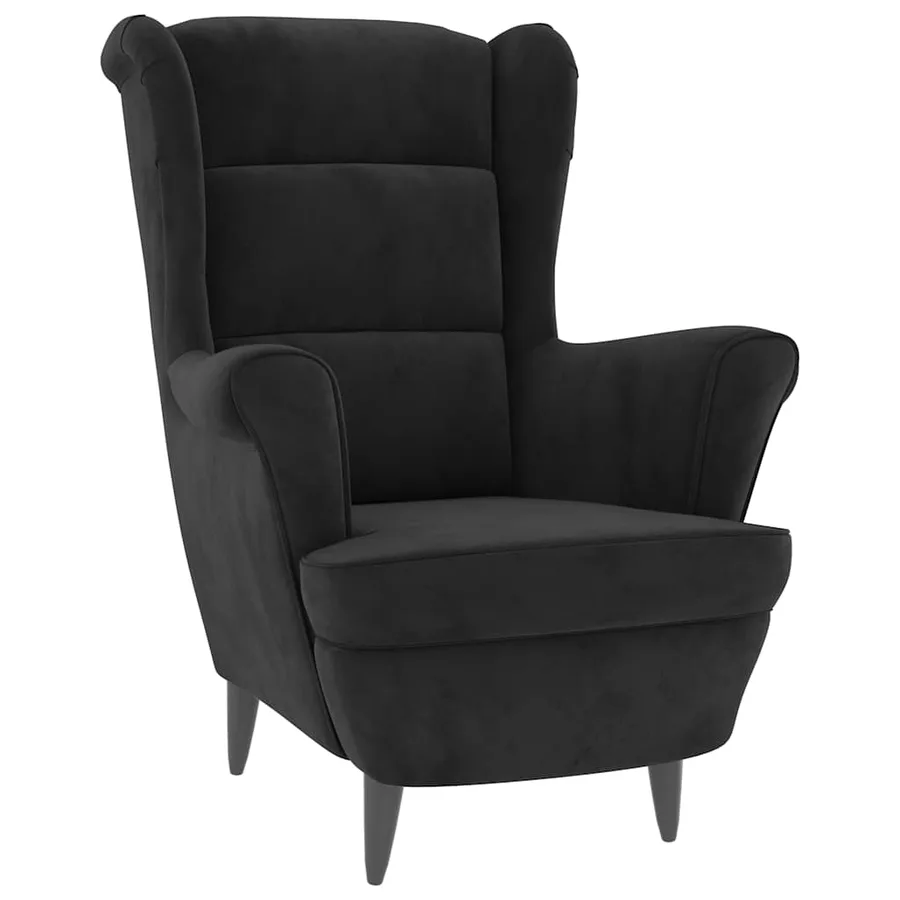 Fauteuil à oreilles avec tabouret noir velours - 3