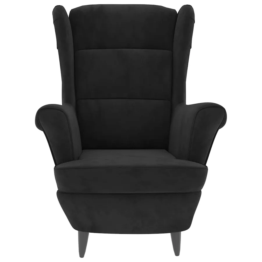 Fauteuil à oreilles avec tabouret noir velours - 4