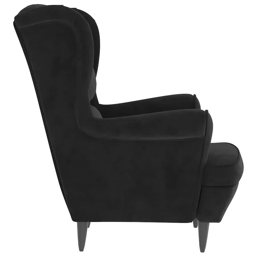 Fauteuil à oreilles avec tabouret noir velours - 5