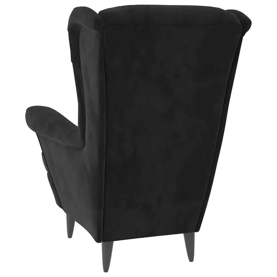 Fauteuil à oreilles avec tabouret noir velours - 6