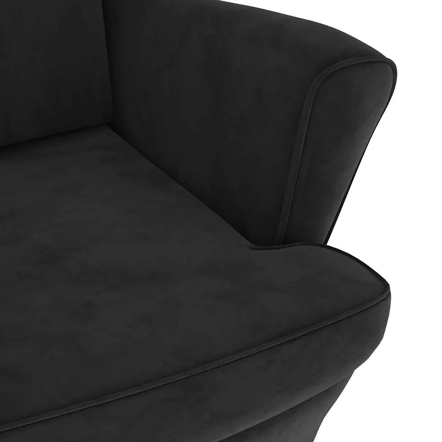 Fauteuil à oreilles avec tabouret noir velours - 7