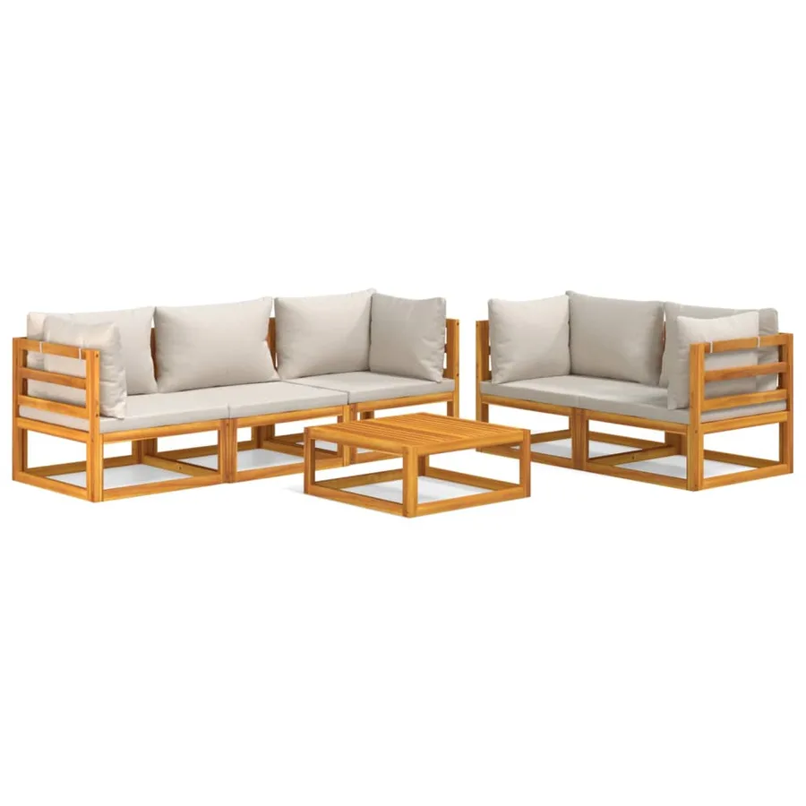 Salon de jardin 6 pcs avec coussins gris clair bois massif - 2