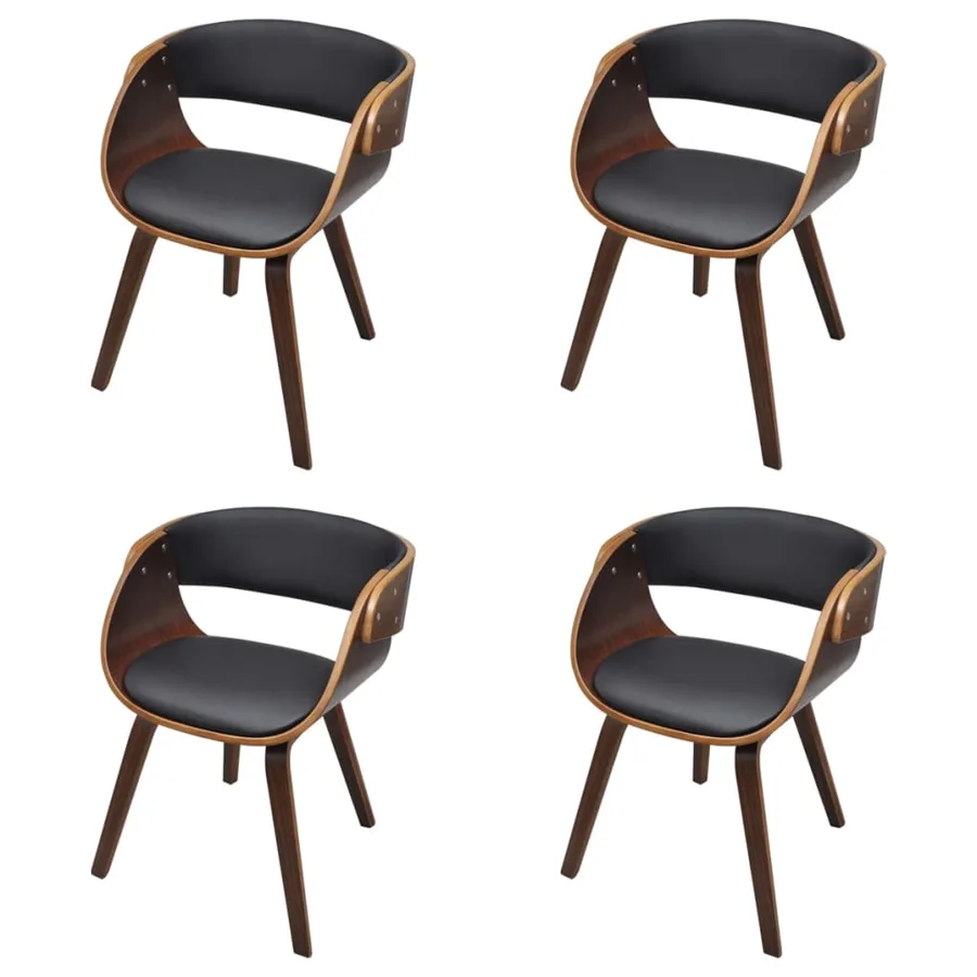 Chaises à manger lot de 4 marron bois courbé et similicuir - 2