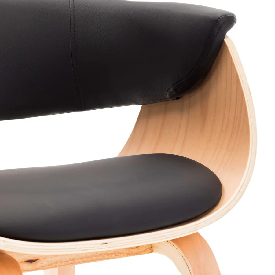 Chaise à manger noir bois courbé et similicuir - 5