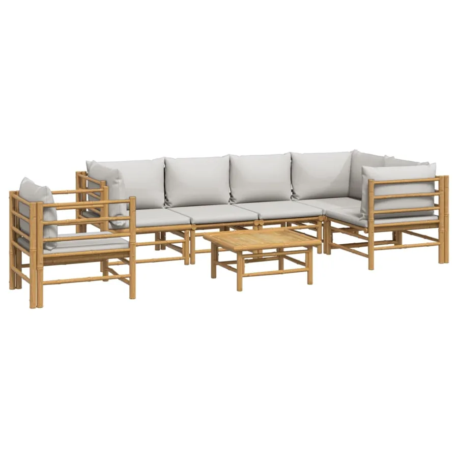 Salon de jardin 7 pcs avec coussins gris clair bambou - 3