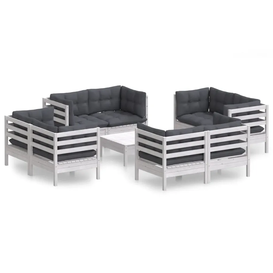 Salon de jardin 9 pcs avec coussins anthracite bois de pin - 2