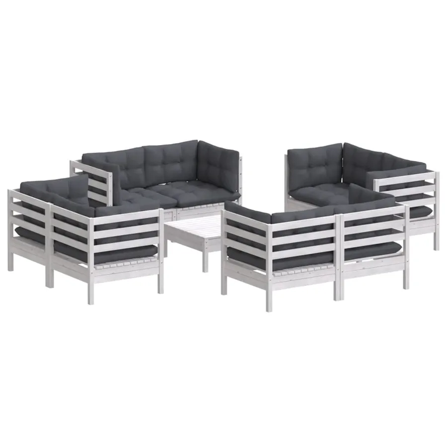 Salon de jardin 9 pcs avec coussins anthracite bois de pin - 3