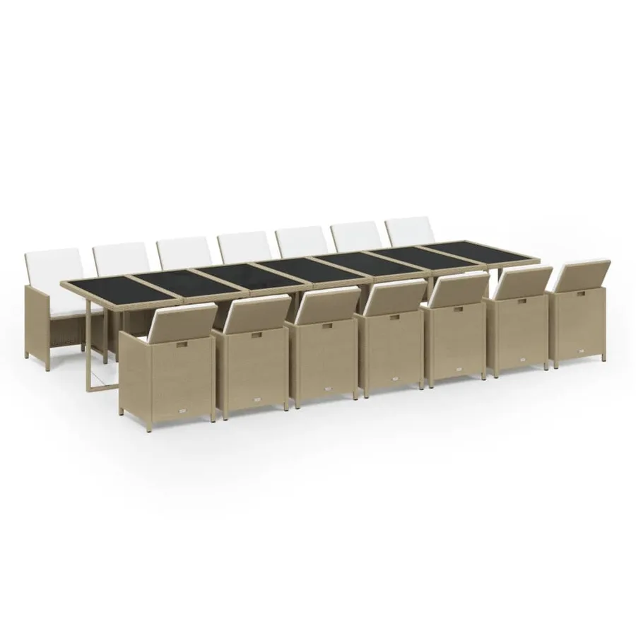 Ensemble à manger de jardin coussins 15pcs Résine tressée Beige - 2
