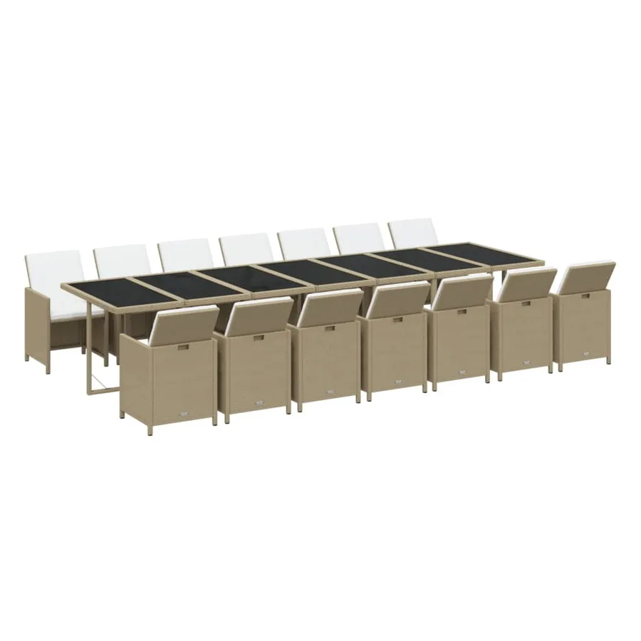 Ensemble à manger de jardin coussins 15pcs Résine tressée Beige - 3