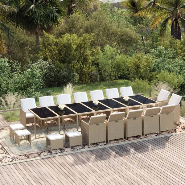 Ensemble à manger de jardin coussins 19pcs Résine tressée Beige