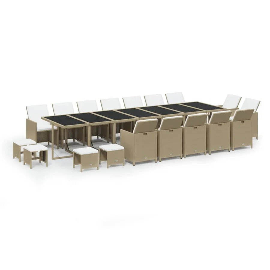 Ensemble à manger de jardin coussins 19pcs Résine tressée Beige - 2