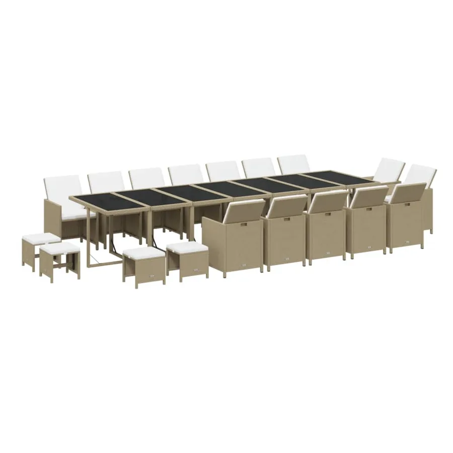Ensemble à manger de jardin coussins 19pcs Résine tressée Beige - 3