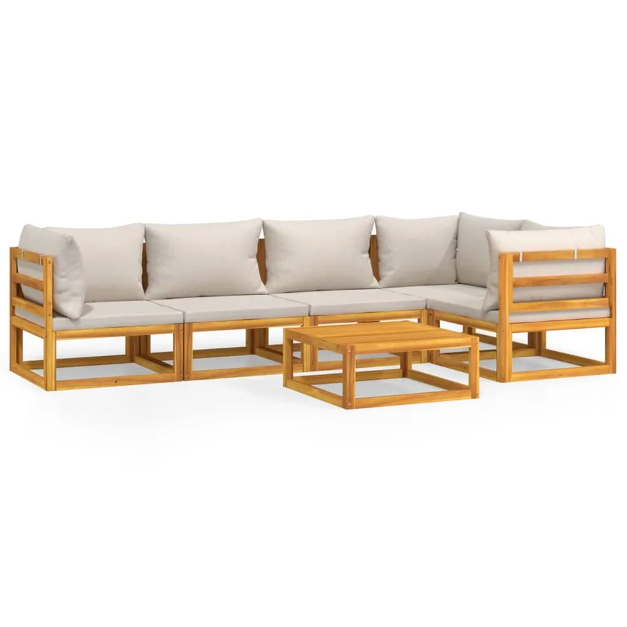 Salon de jardin 6 pcs avec coussins gris clair bois massif - 2