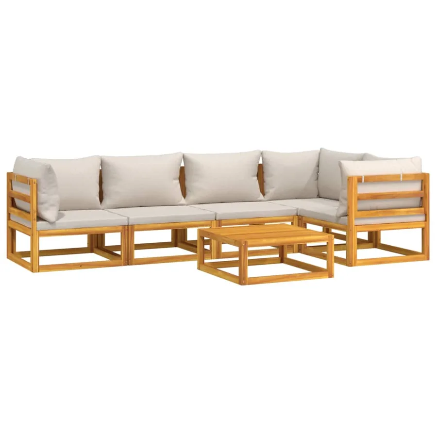 Salon de jardin 6 pcs avec coussins gris clair bois massif - 3