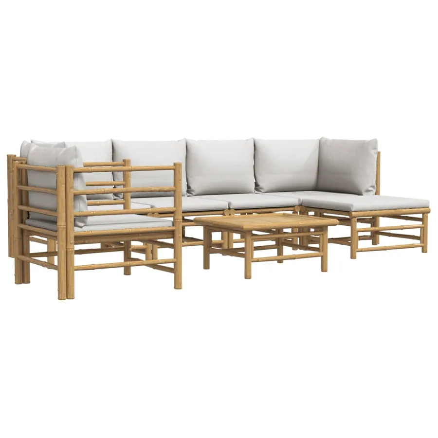 Salon de jardin 7 pcs avec coussins gris clair bambou - 3