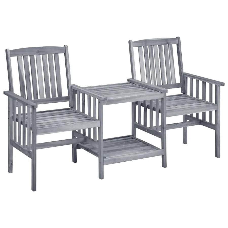 Chaises de jardin avec table à thé et coussins Acacia solide - 2