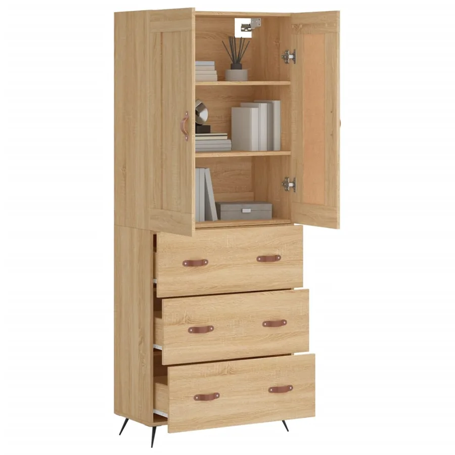 Buffet haut Chêne sonoma 69,5x34x180 cm Bois d'ingénierie - 12