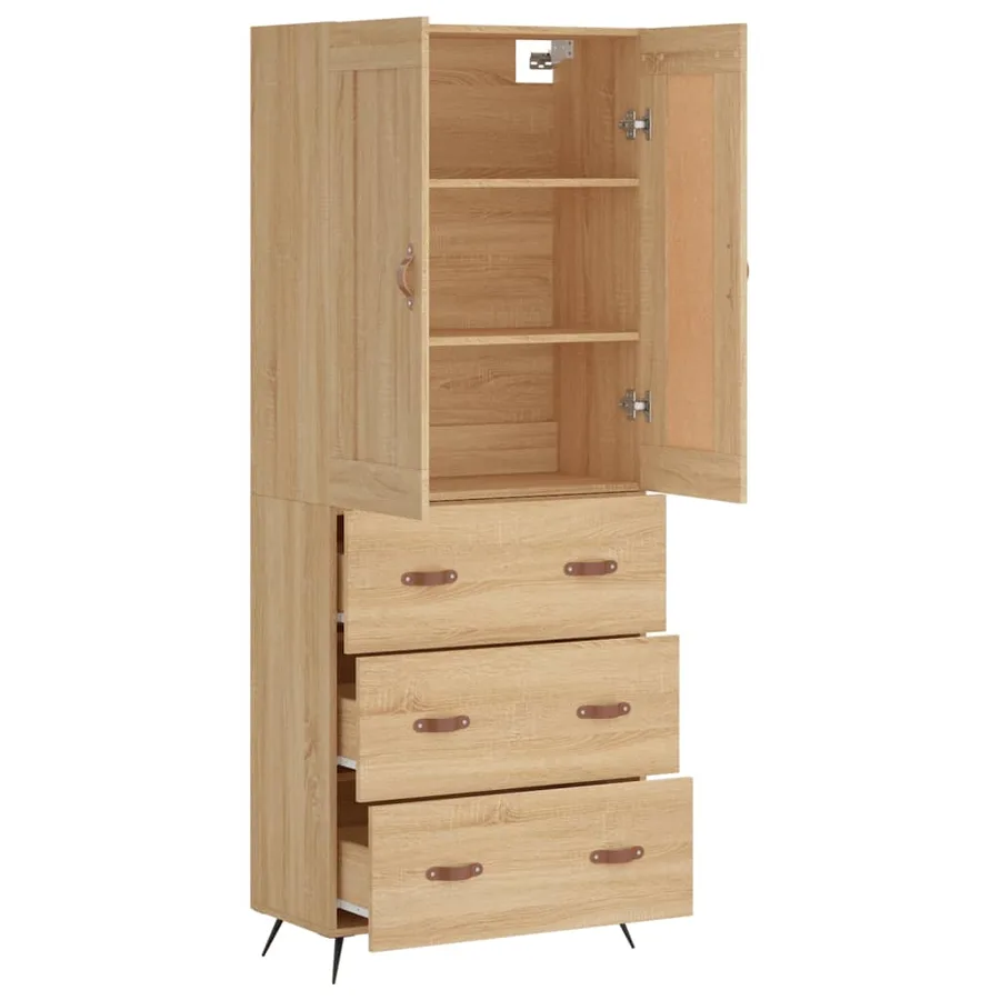 Buffet haut Chêne sonoma 69,5x34x180 cm Bois d'ingénierie - 3