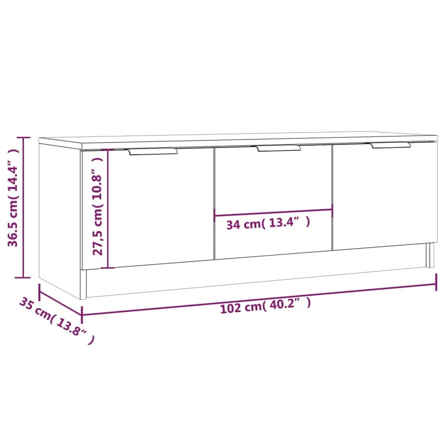 Meuble TV Blanc 102x35x36,5 cm Bois d'ingénierie - 10