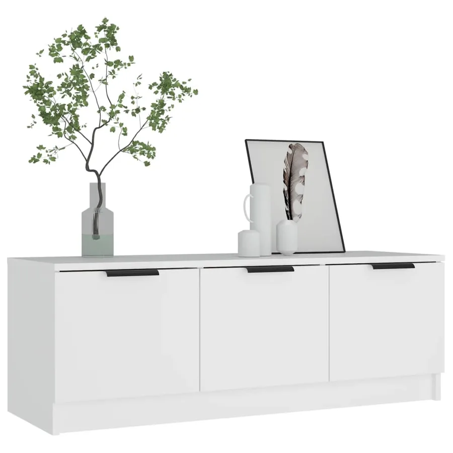 Meuble TV Blanc 102x35x36,5 cm Bois d'ingénierie - 5