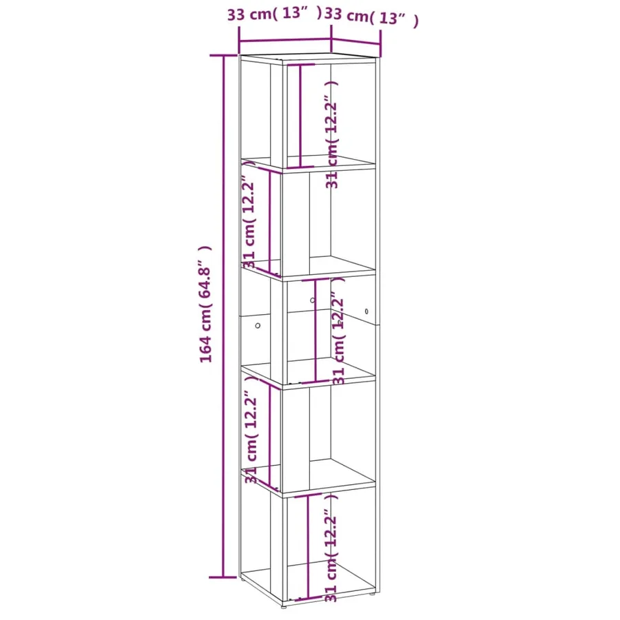 Armoire d'angle Chêne fumé 33x33x164,5 cm Bois d'ingénierie - 9