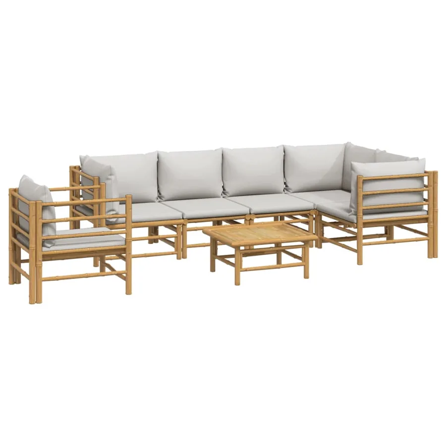 Salon de jardin 7 pcs avec coussins gris clair bambou - 3