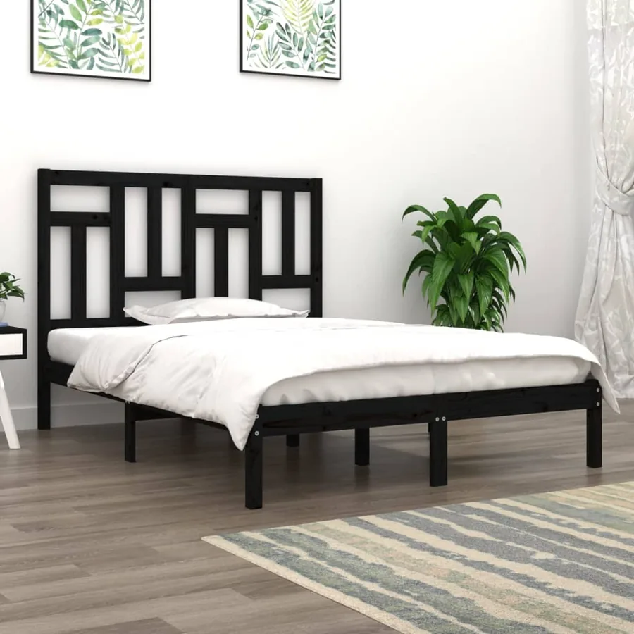 Cadre de lit sans matelas noir 200x200 cm bois massif de pin