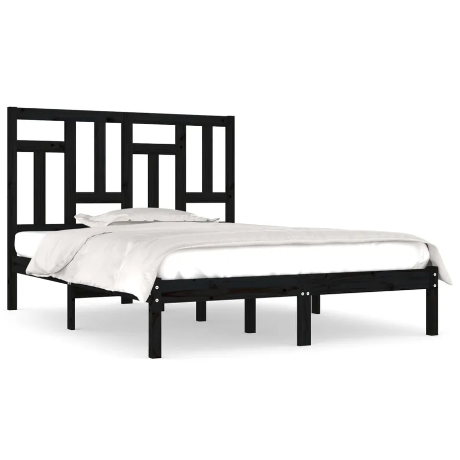Cadre de lit sans matelas noir 200x200 cm bois massif de pin - 2