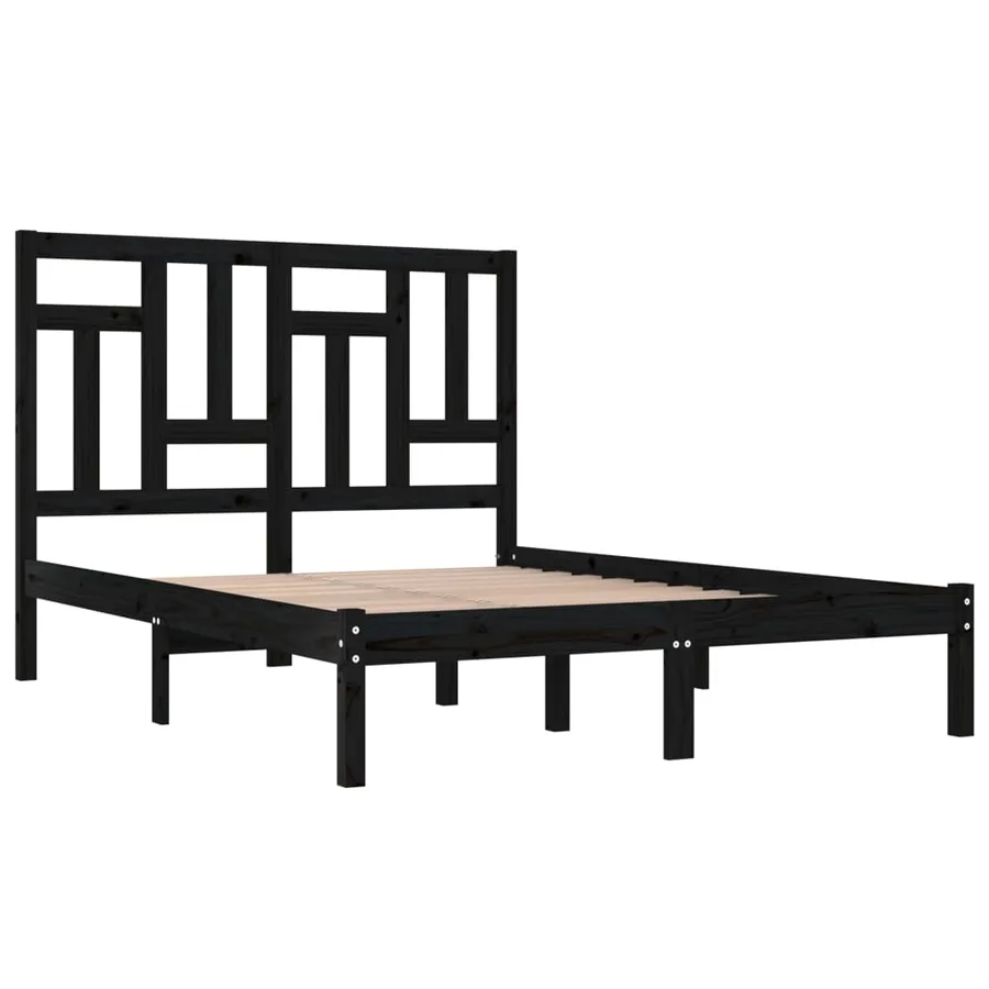 Cadre de lit sans matelas noir 200x200 cm bois massif de pin - 4