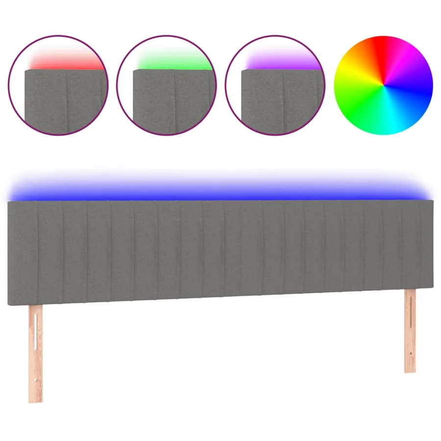 Tête de lit à LED Gris foncé 180x5x78/88 cm Tissu - 2