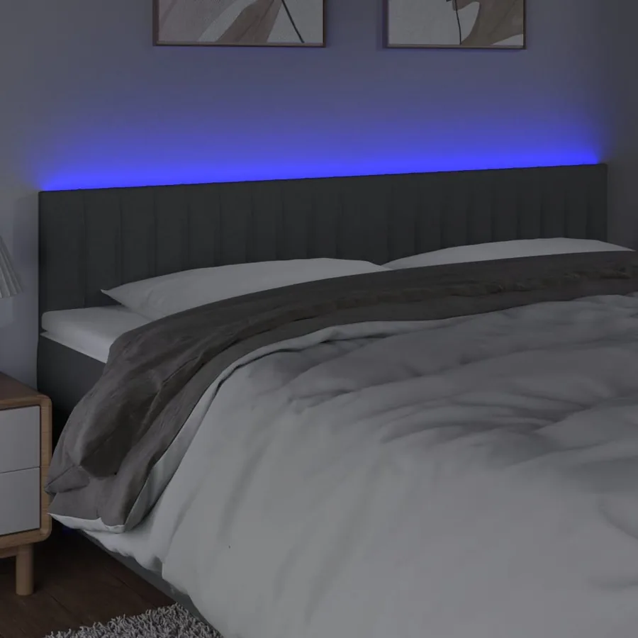 Tête de lit à LED Gris foncé 180x5x78/88 cm Tissu - 3