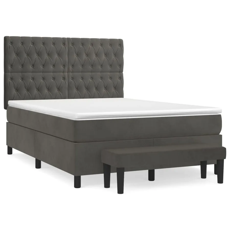 Sommier à lattes de lit et matelas Gris foncé 140x190cm Velours - 2