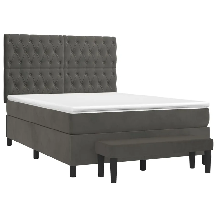 Sommier à lattes de lit et matelas Gris foncé 140x190cm Velours - 3