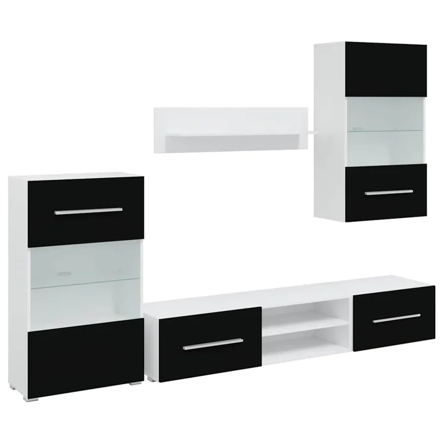 Meuble TV mural 5 pièces avec éclairage LED Noir - 2