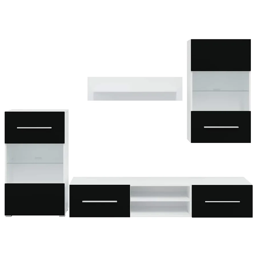 Meuble TV mural 5 pièces avec éclairage LED Noir - 5
