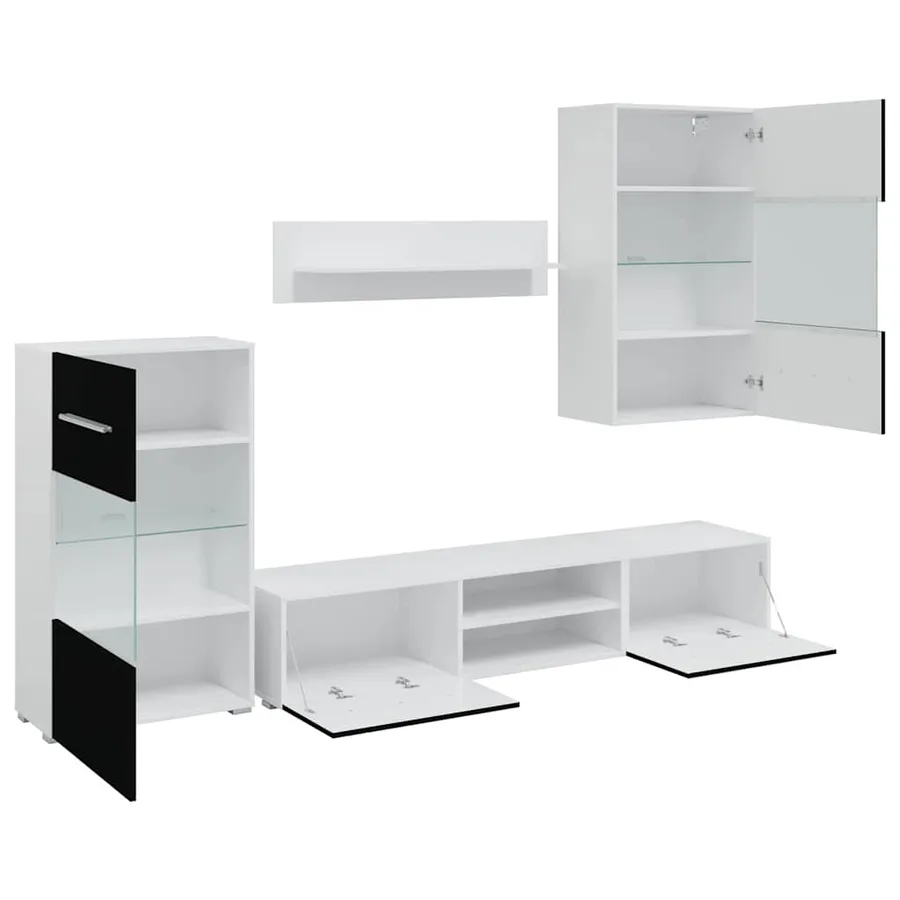 Meuble TV mural 5 pièces avec éclairage LED Noir - 6