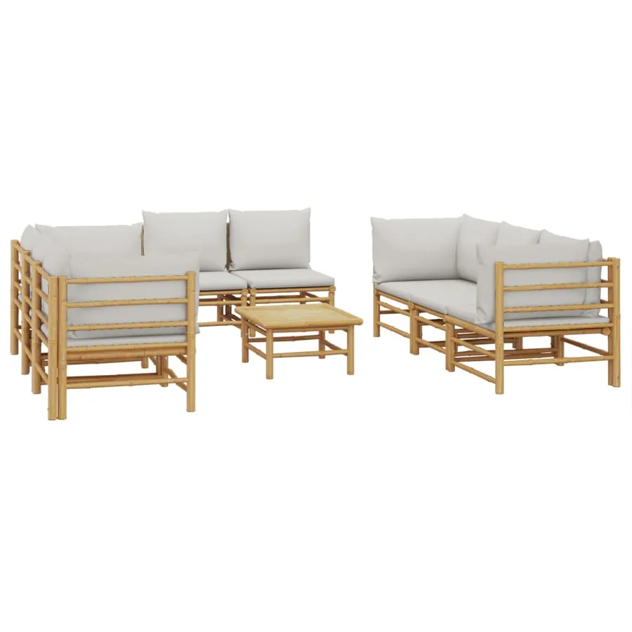 Salon de jardin 9 pcs avec coussins gris clair bambou - 3