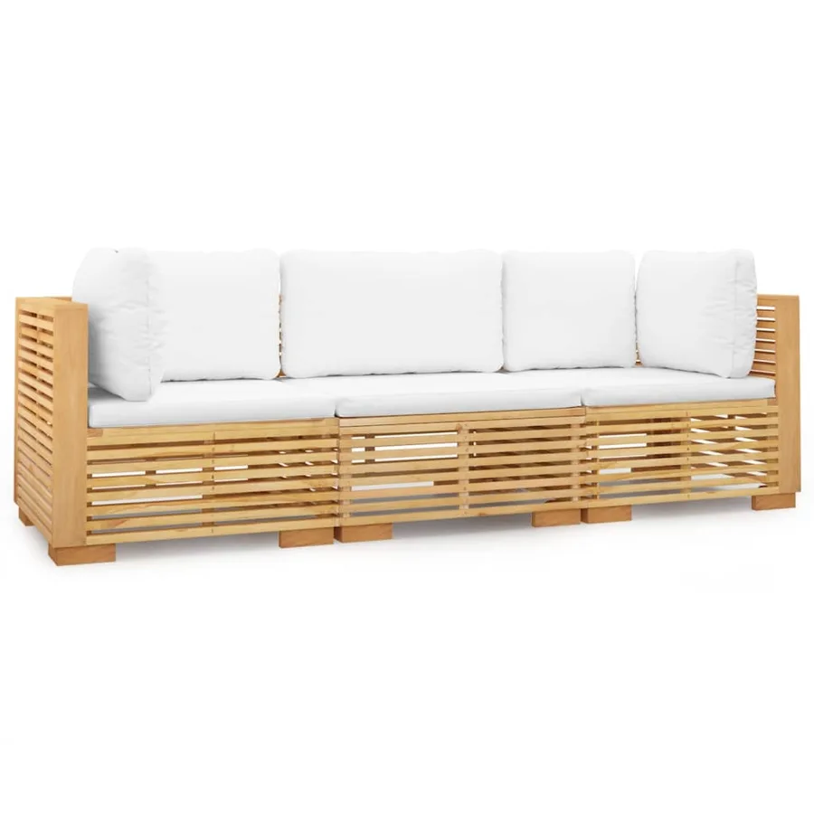 Salon de jardin 3 pcs avec coussins Bois de teck solide - 2