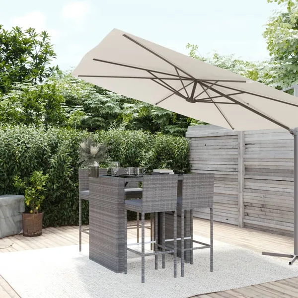 Ensemble de bar de jardin 5 pcs avec coussins gris poly rotin