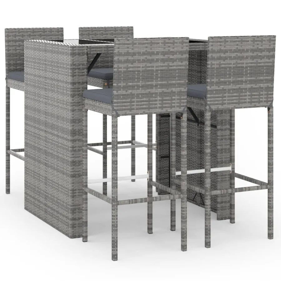 Ensemble de bar de jardin 5 pcs avec coussins gris poly rotin - 2