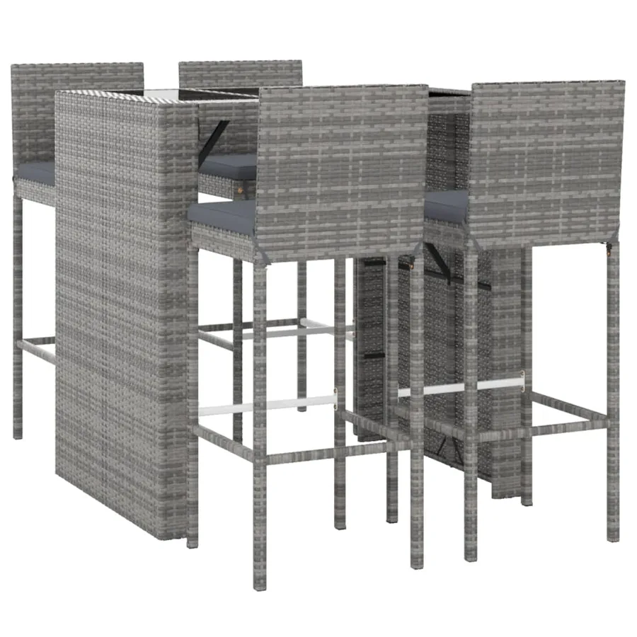 Ensemble de bar de jardin 5 pcs avec coussins gris poly rotin - 3