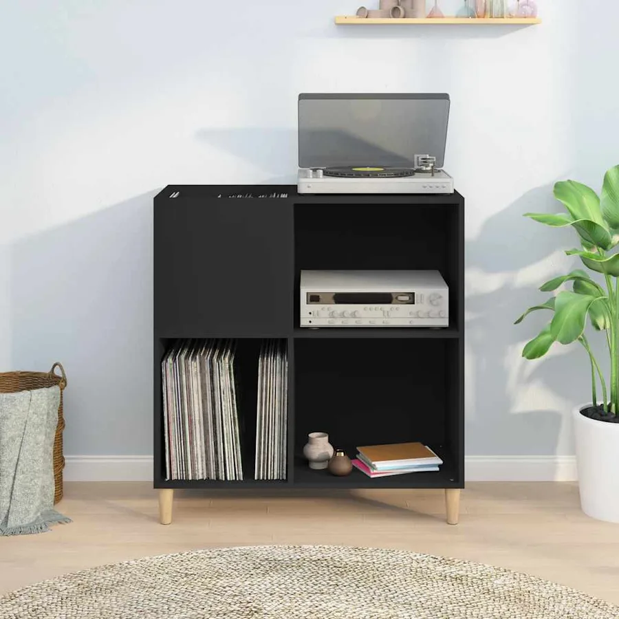 Armoire à disques noir 84,5x38x89 cm bois d'ingénierie - 3