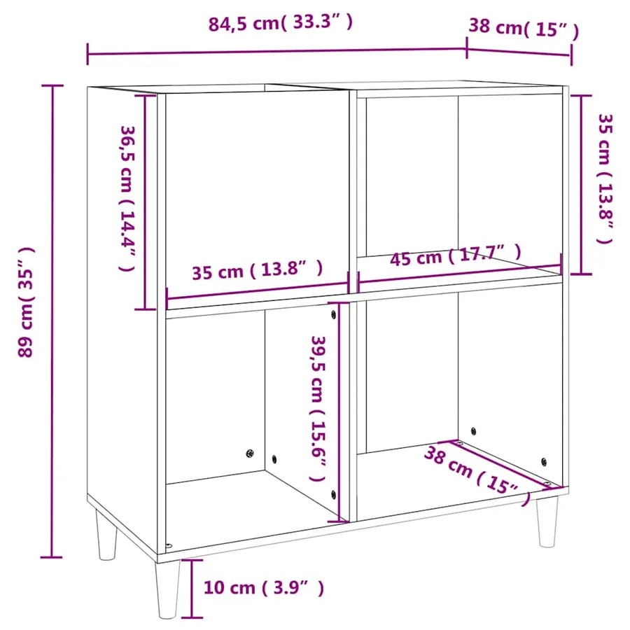 Armoire à disques noir 84,5x38x89 cm bois d'ingénierie - 9