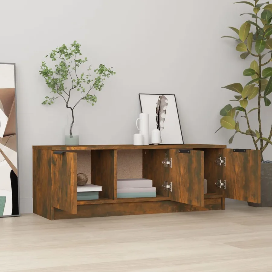 Meuble TV Chêne fumé 102x35x36,5 cm Bois d'ingénierie - 3