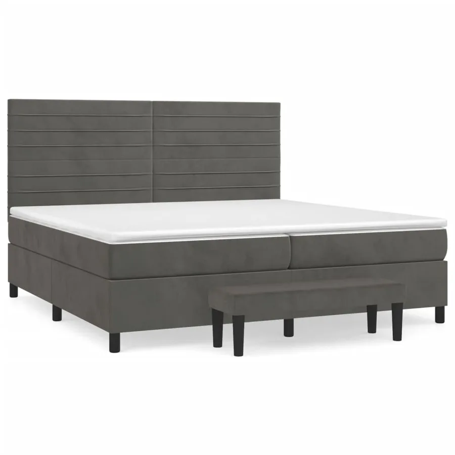 Sommier à lattes de lit et matelas Gris foncé 200x200cm Velours - 2
